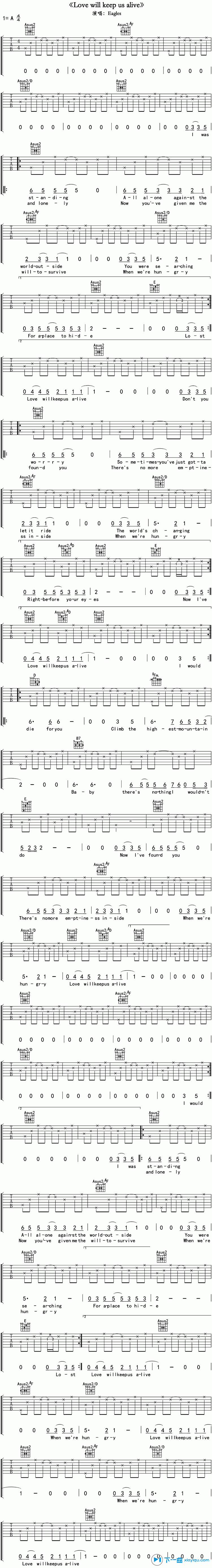 love will keep us alive吉他谱A调（六线谱）_老鹰乐队 吉他谱