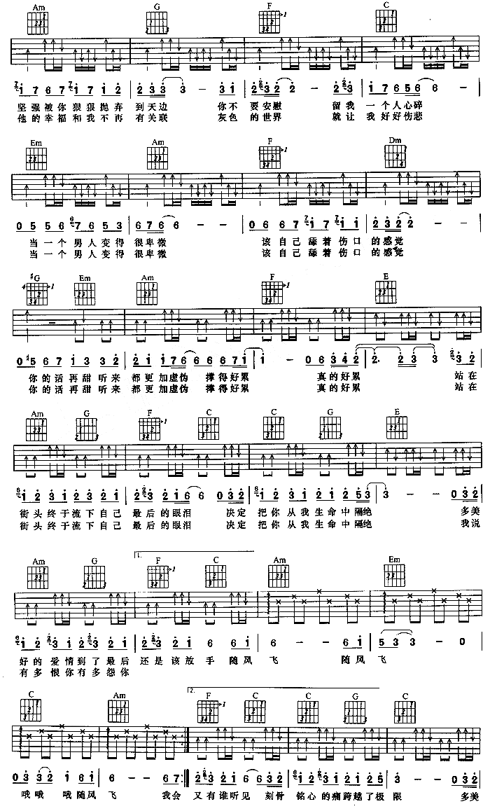 随风飞 吉他谱
