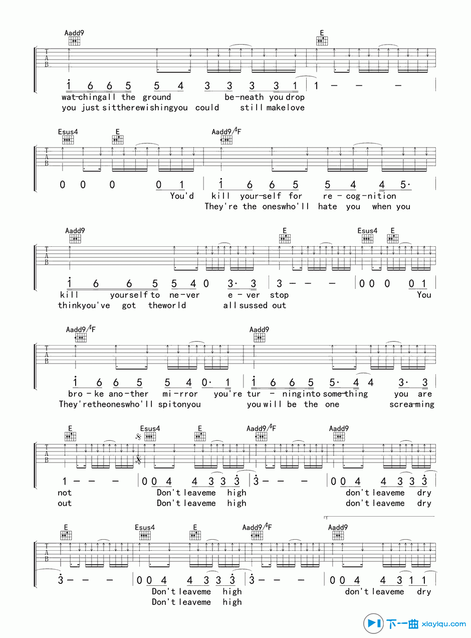 High and Dry吉他谱E调_High and Dry吉他六线谱 吉他谱