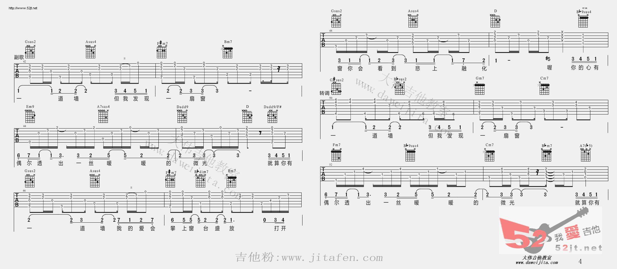 心墙 简单版教学吉他谱视频 吉他谱