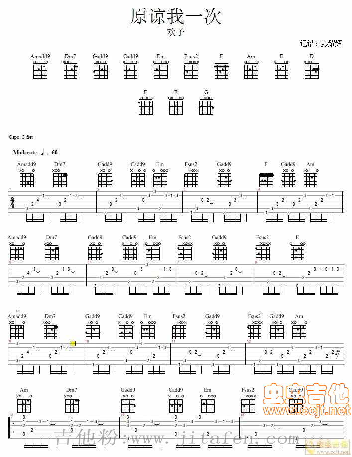 原谅我一次—欢子 吉他谱