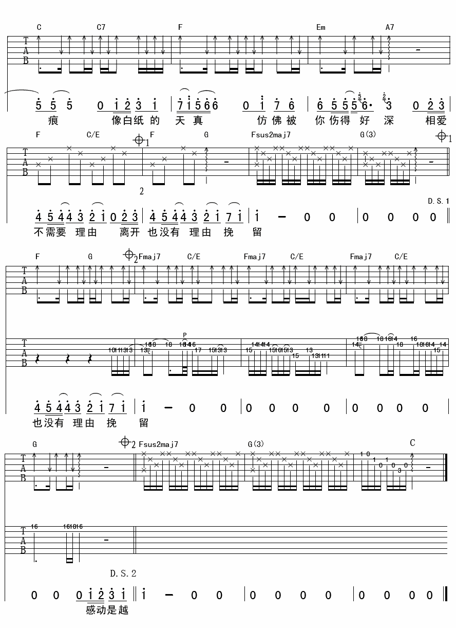 张韶涵 其实很爱你 吉他谱