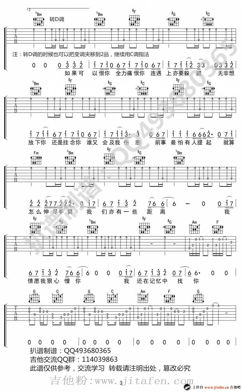 爱在记忆中找你吉他谱_林峰_C调弹唱谱_图片谱高清版 吉他谱