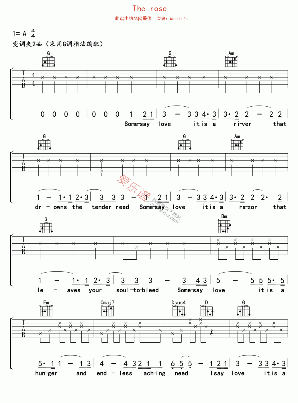 Westlife《The rose》 吉他谱