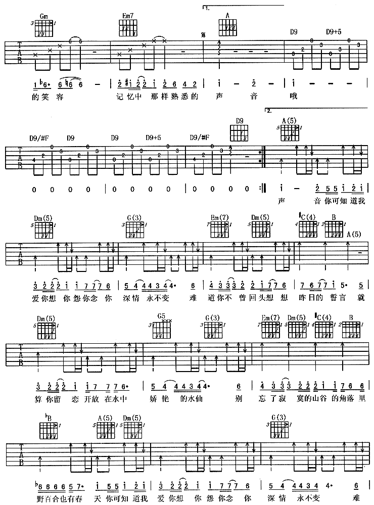 野百合也有春天－零点乐队（吉他谱） 吉他谱