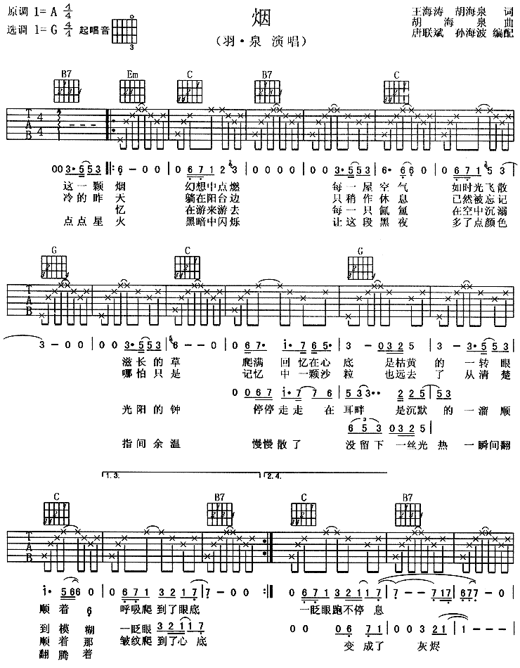 烟－羽泉(吉他谱) 吉他谱