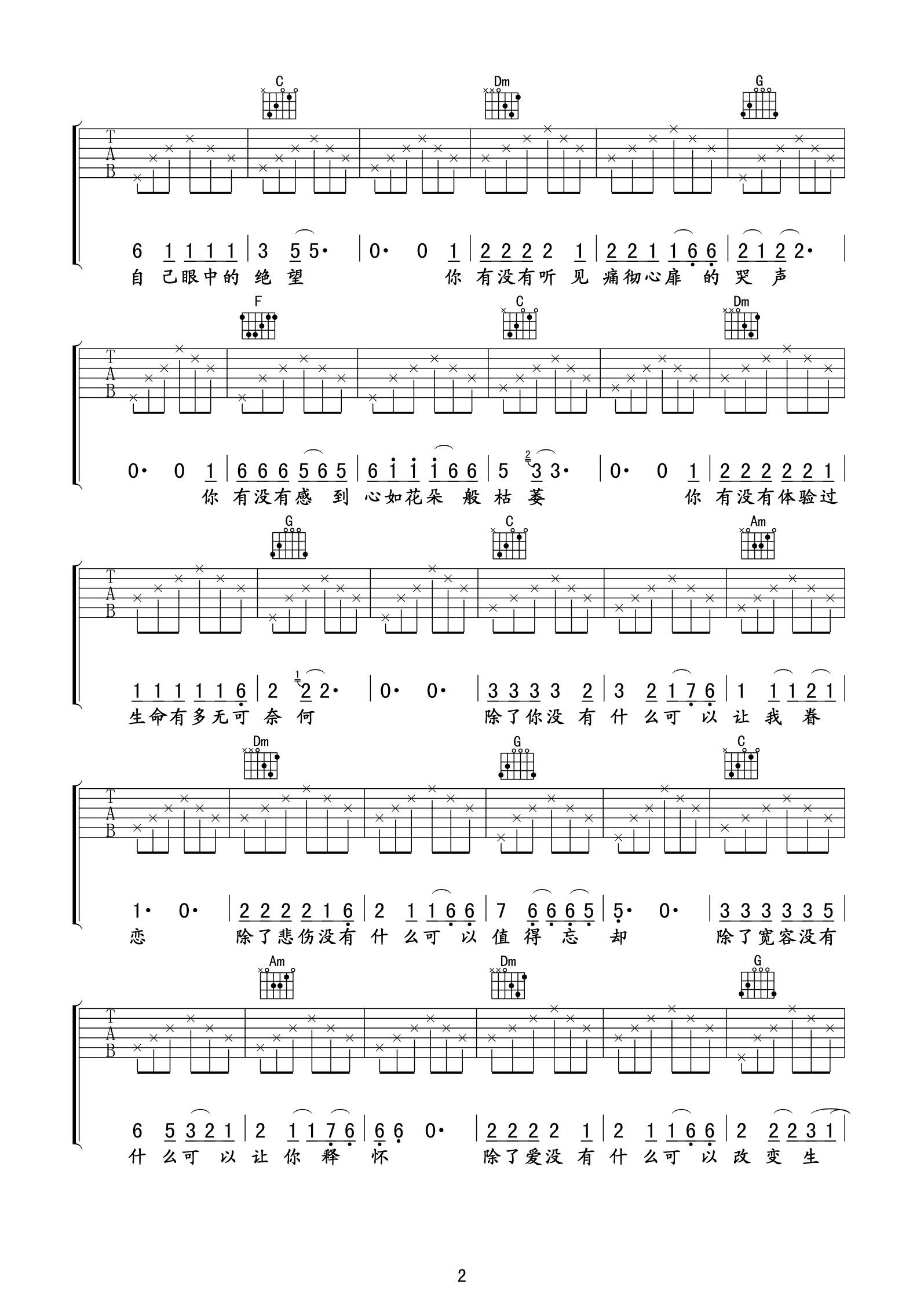 汪峰《硬币》吉他谱 原版谱 吉他谱