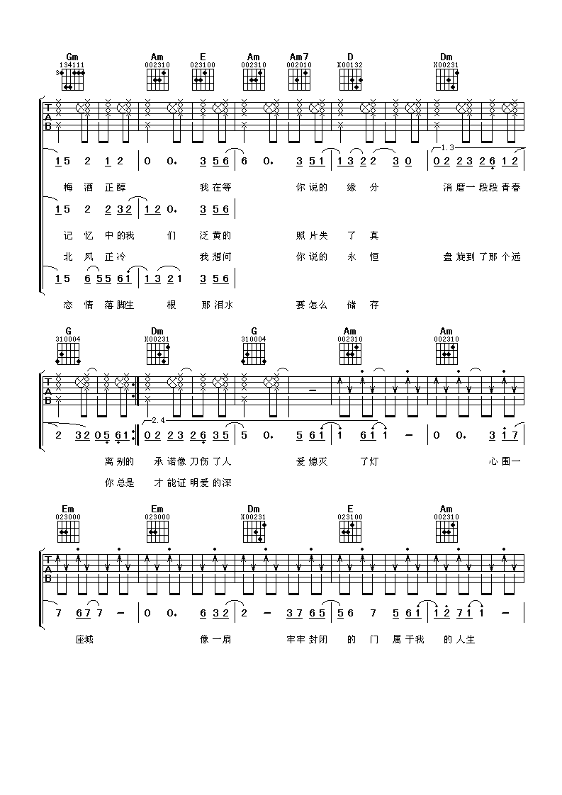 张靓颖《围城》 吉他谱