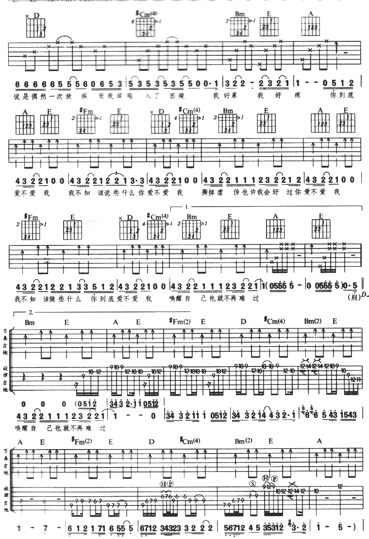 爱不爱我-零点乐队 吉他谱