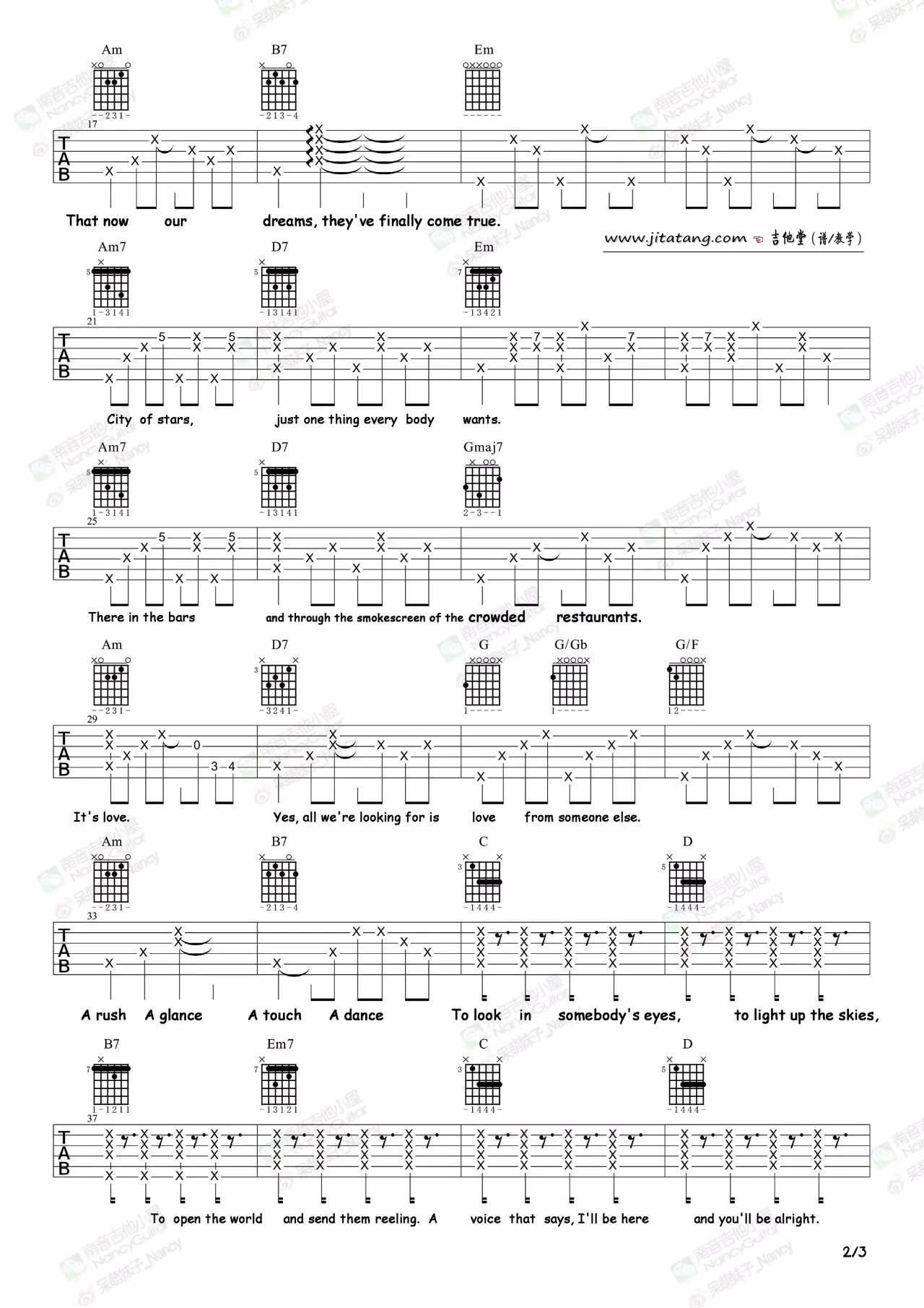 《City of stars》吉他谱_吉他弹唱教学_爱乐之城LaLa Land 吉他谱