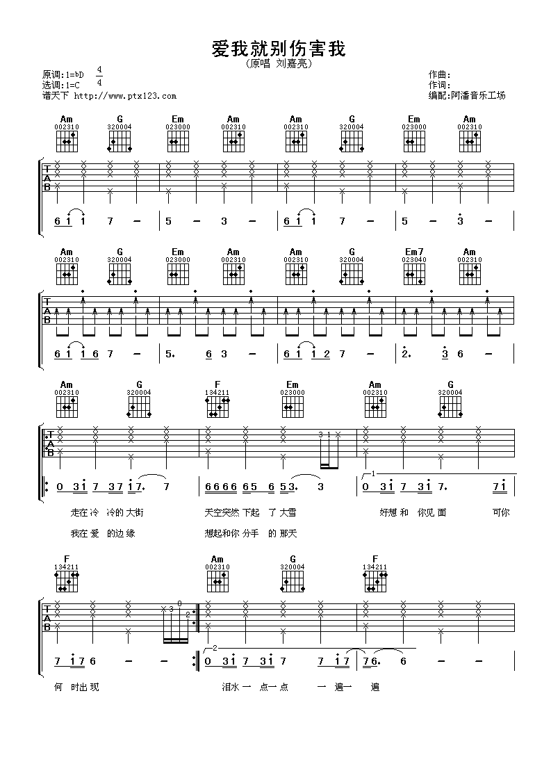 刘嘉亮 爱我就别伤害我 吉他谱