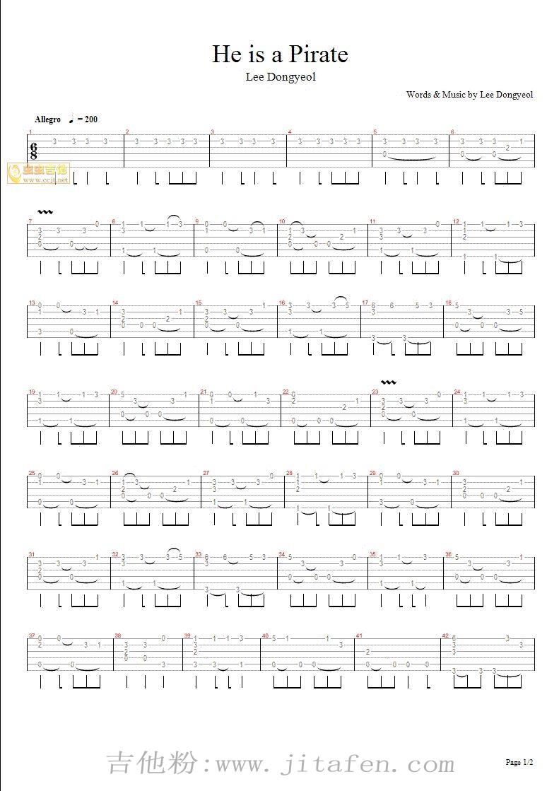 加勒比海盗-he'sapirate 吉他谱