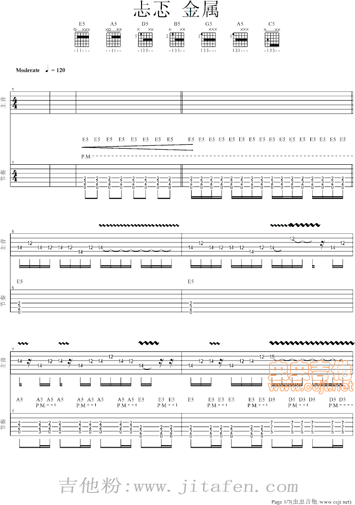 忐忑(电吉他) 吉他谱