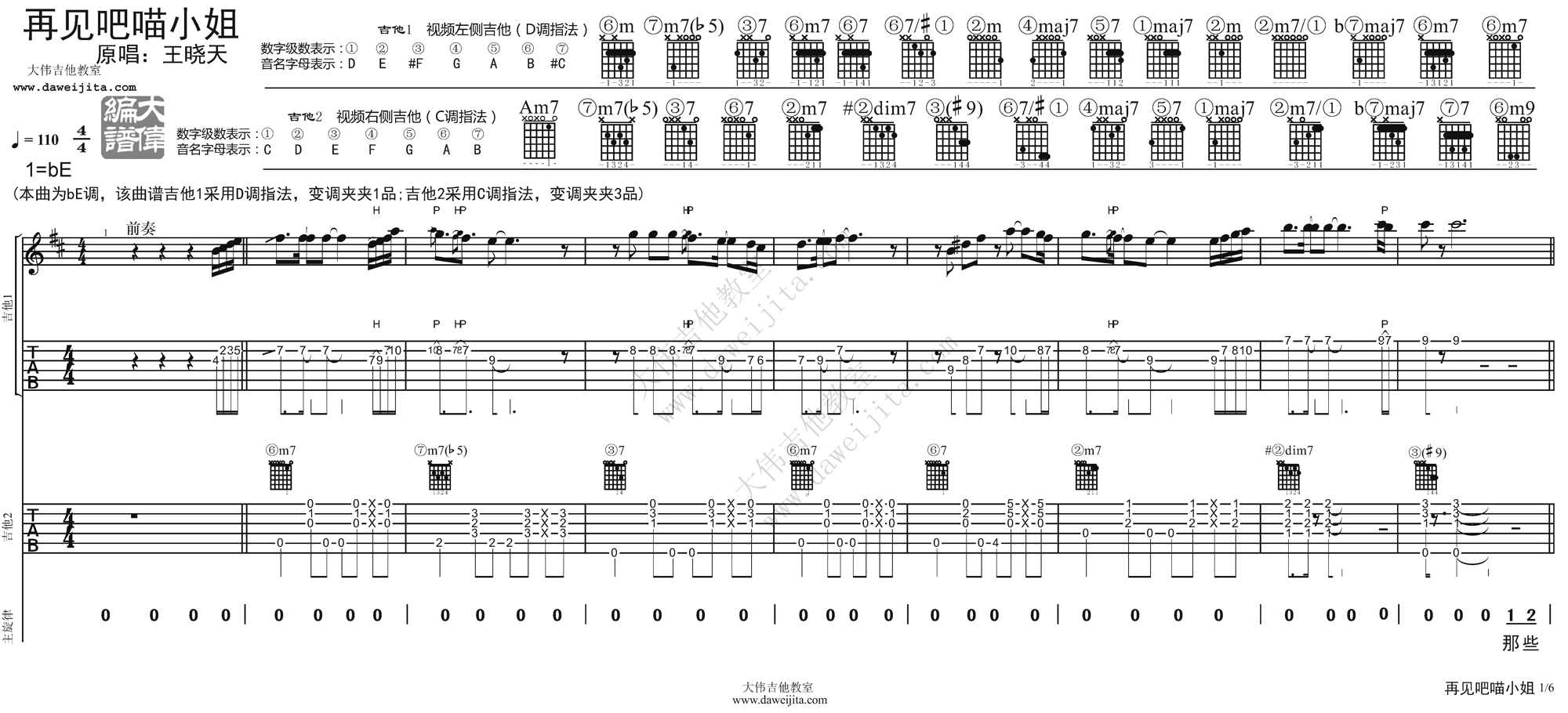 王晓天《再见吧喵小姐》吉他弹唱教学附 吉他谱