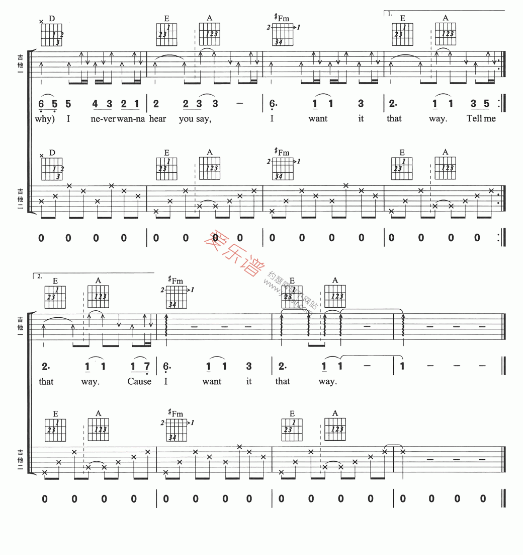 Backstreet Boys(后街男孩)《I Want It That Way》 吉他谱