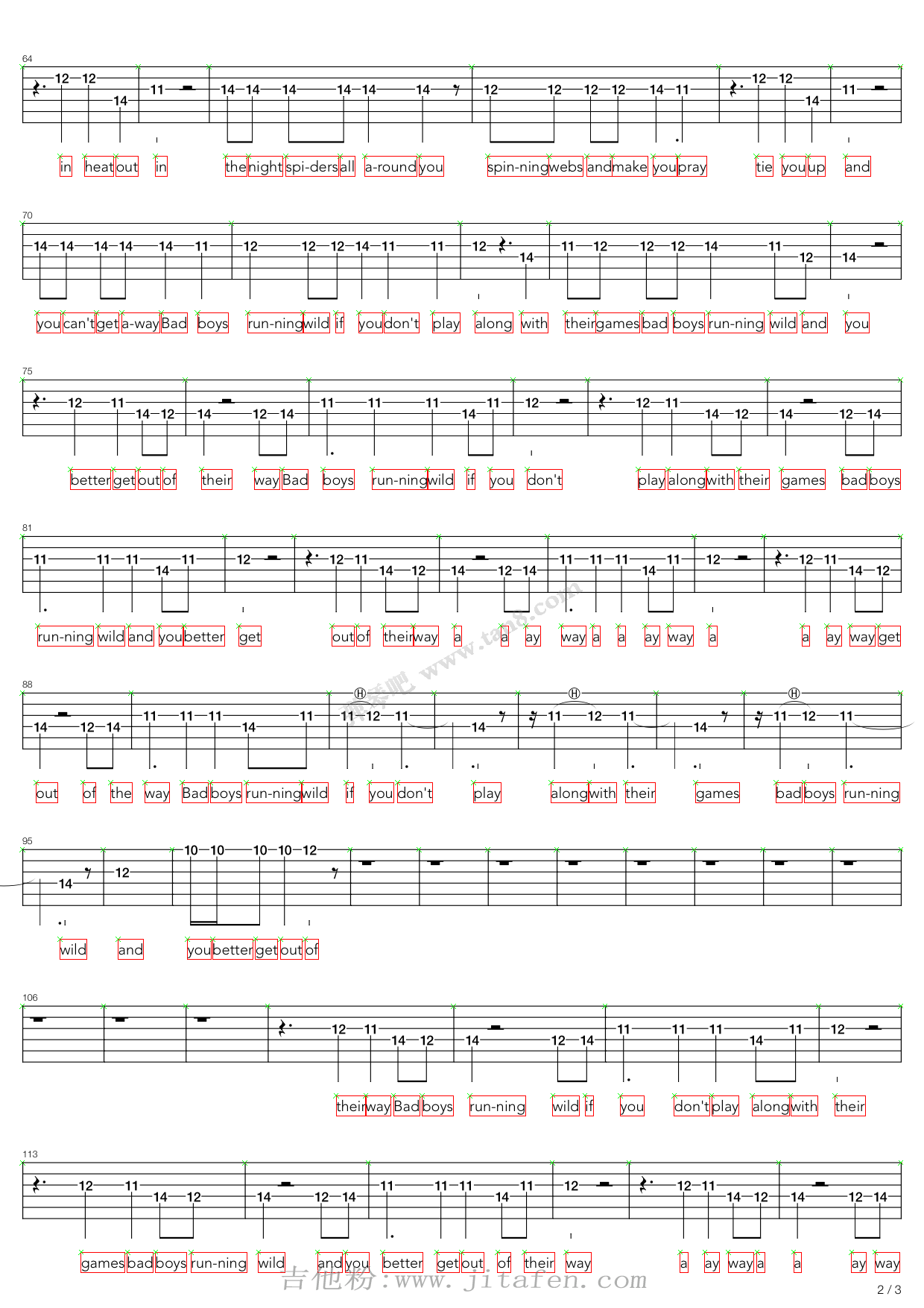Bad Boys Running Wild 吉他谱