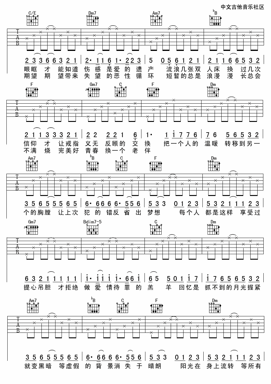 陈奕迅 爱情转移吉他谱【高清版】 吉他谱