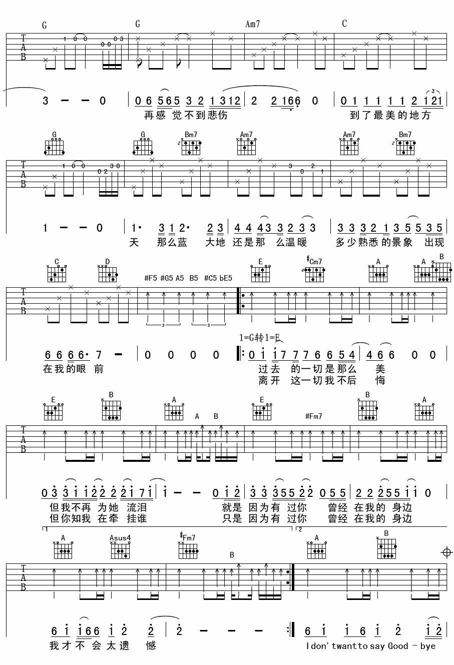 黑豹乐队 I Don't want to say good-bye 吉他谱