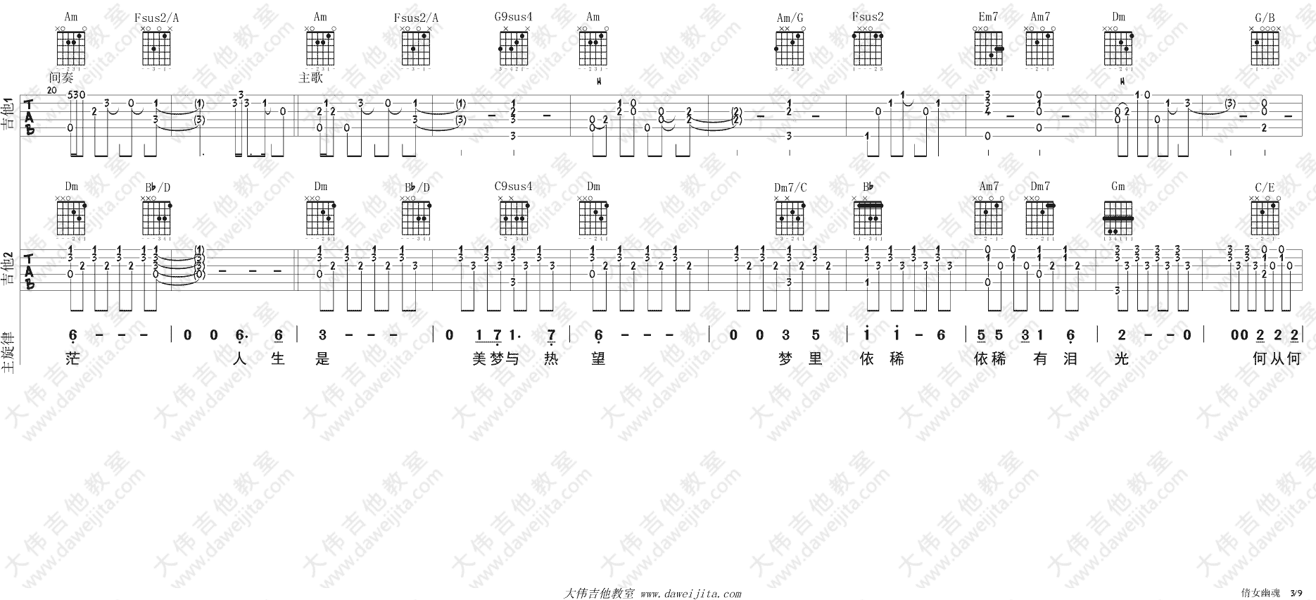 《倩女幽魂》主题曲吉他弹唱教学_张国荣 吉他谱