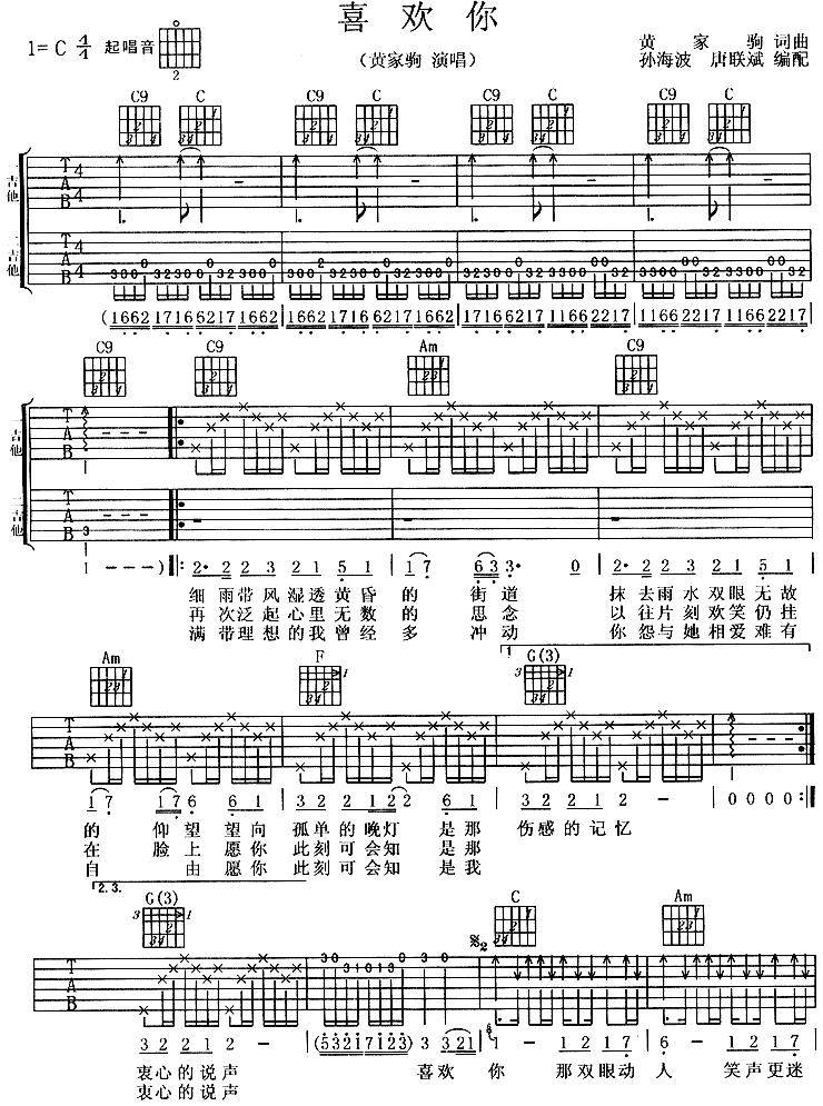 喜欢你－Beyond（吉他谱） 吉他谱