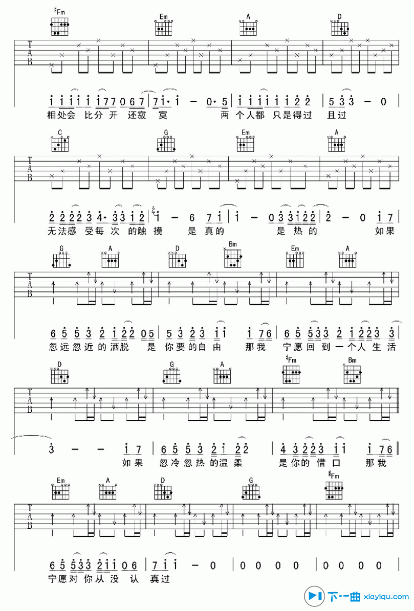 丁当《猜不透》吉他谱E调 吉他谱