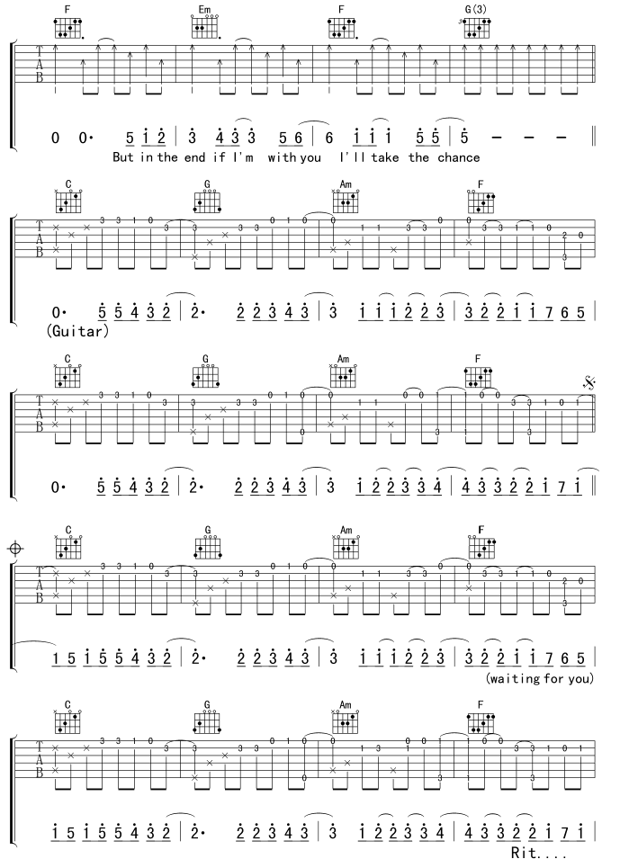 RightHereWaiting-在此等候 吉他谱