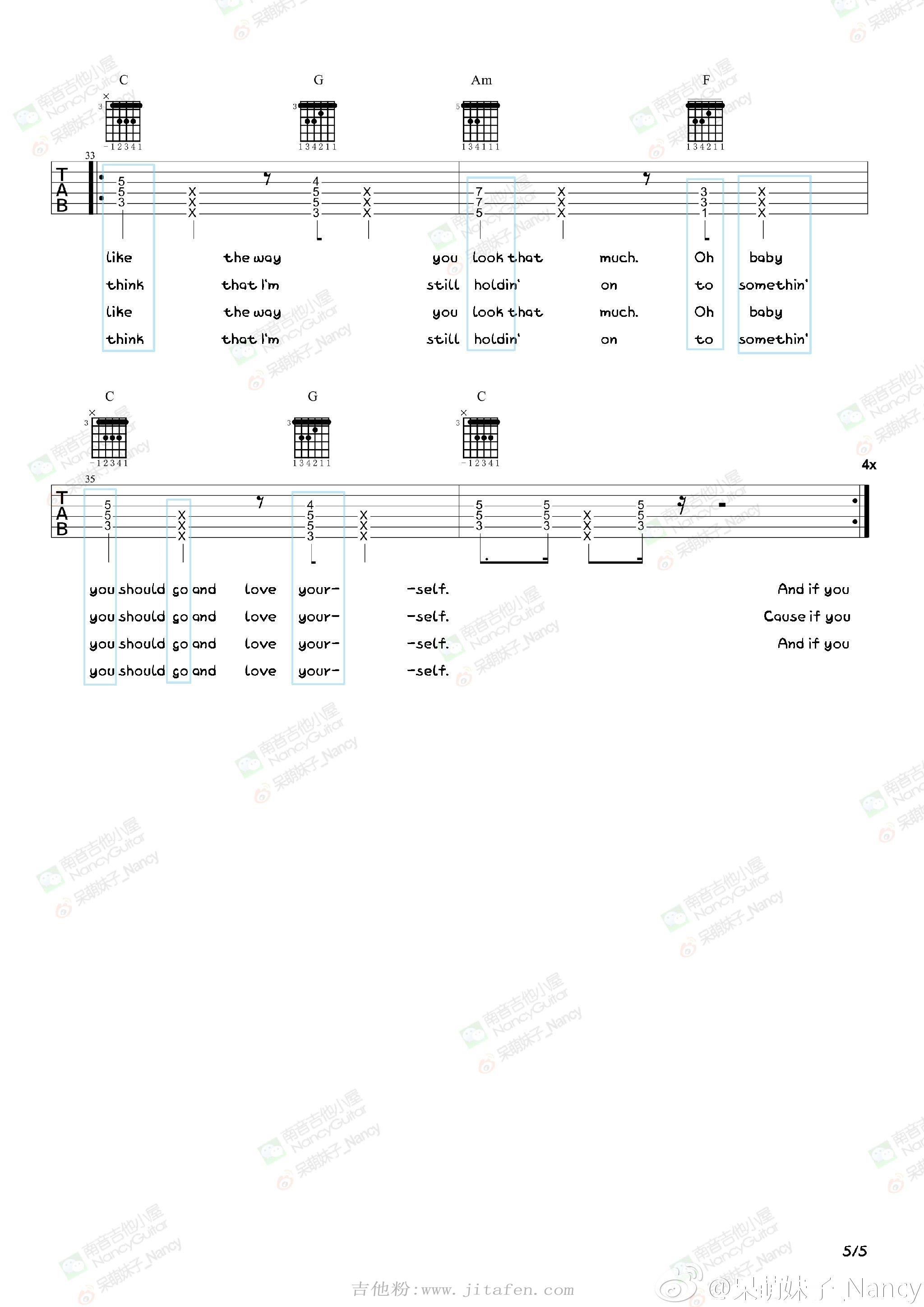 Justin Bieber《Love Yourself》吉他弹唱教学Nancy 吉他谱