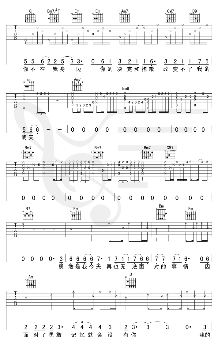 勇敢一点-认证谱 吉他谱