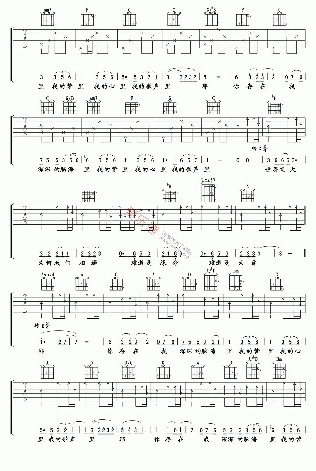 曲婉婷《我的歌声里(弹唱版)》 吉他谱