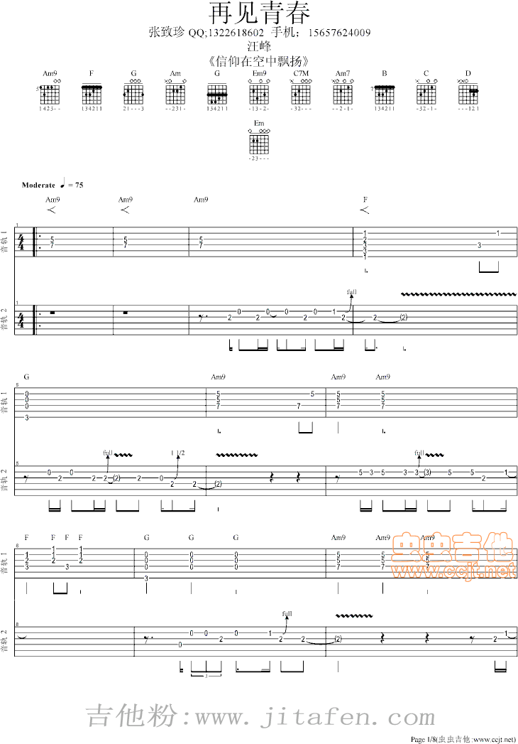 再见青春 吉他谱