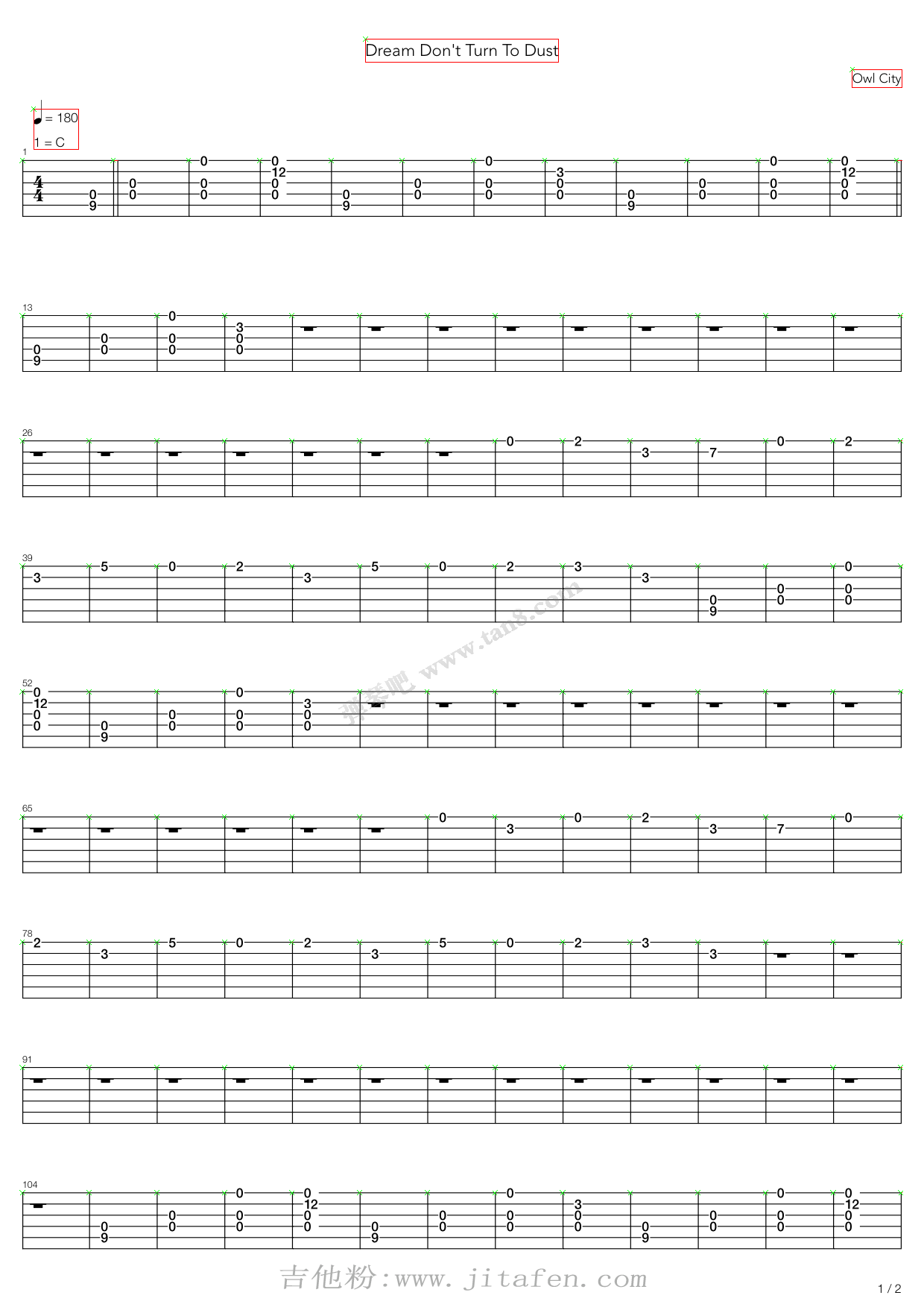 Dream Dont Turn To Dust 吉他谱