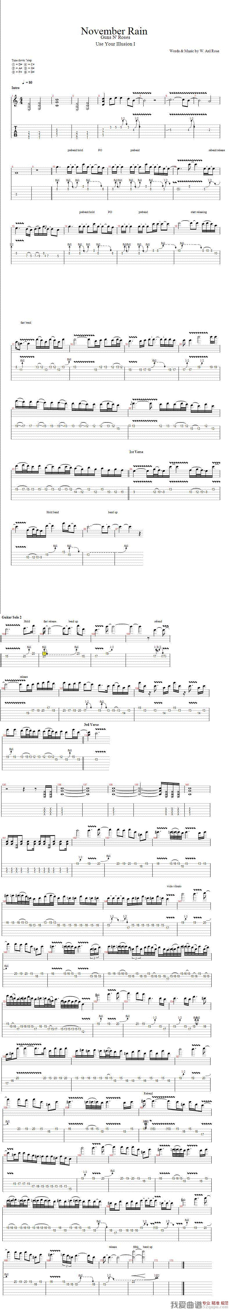 Guns&Rose《November Rain》吉他谱/六线谱 吉他谱