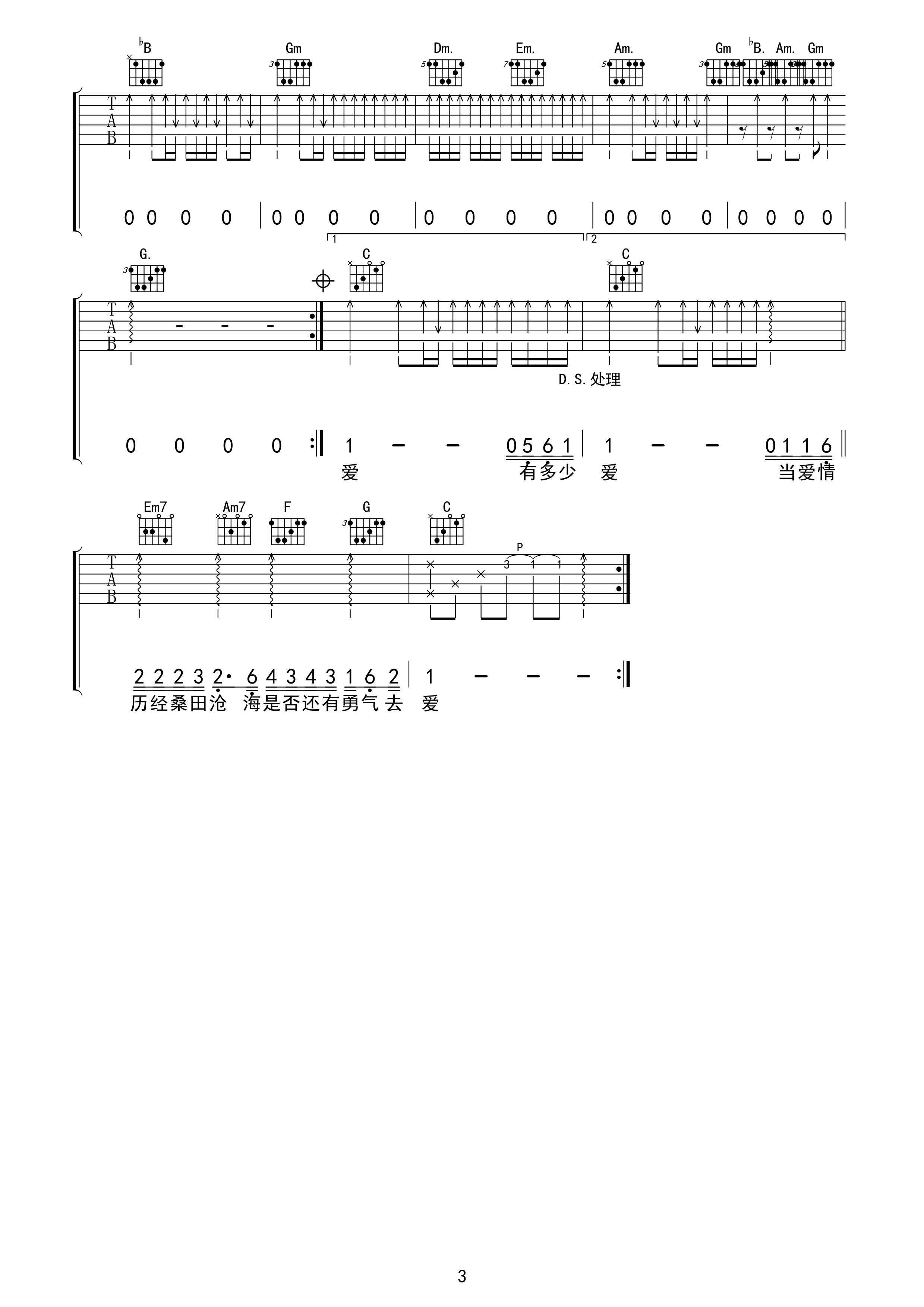 迪克牛仔 有多少爱可以重来 吉他谱