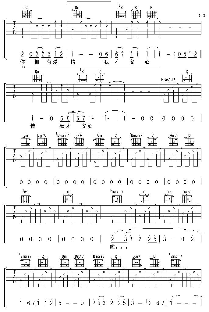 很爱很爱你－刘若英（吉他谱） 吉他谱