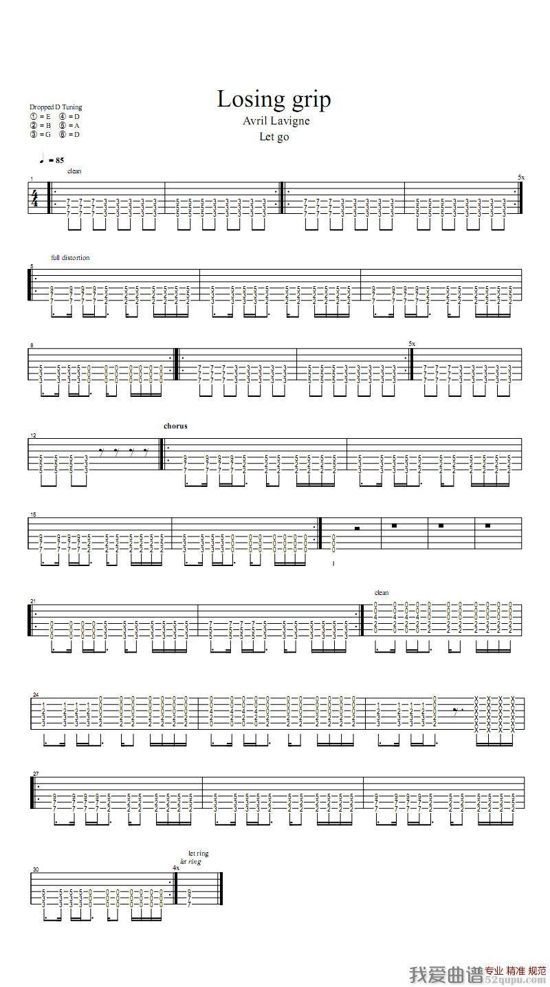 Avril/Lavigne《Losing grip》吉他谱/六线谱 吉他谱