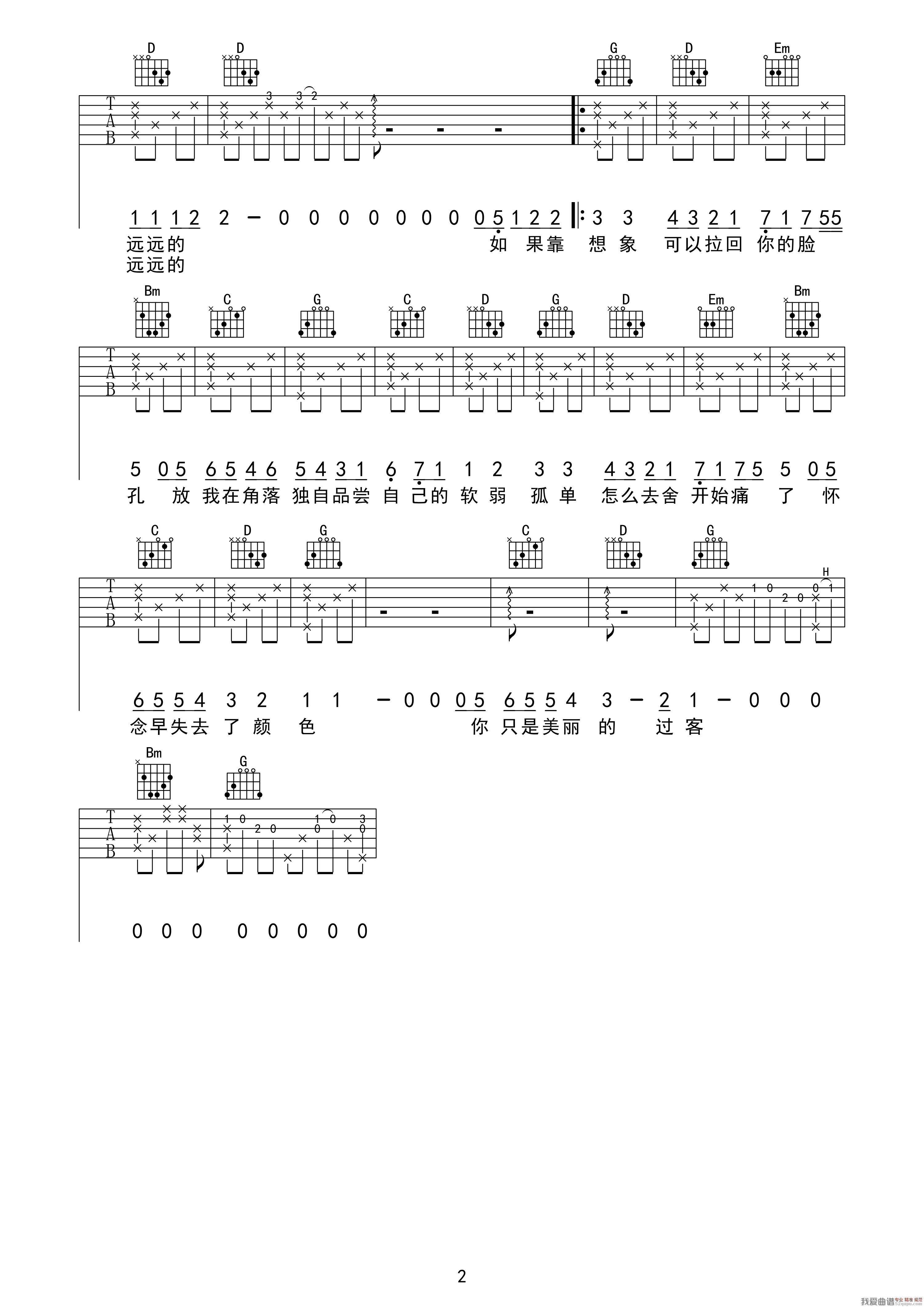 过客（张彰词 程堏曲、吉他三脚猫编配制谱） 吉他谱