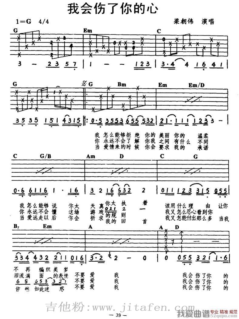 梁朝伟《我会伤了你的心》吉他谱/六线谱 吉他谱