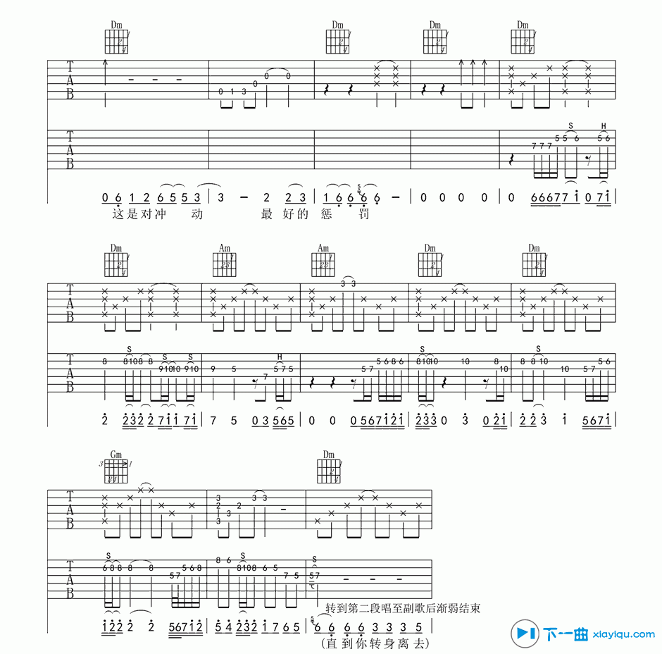 冲动的惩罚吉他谱F调_刀郎冲动的惩罚六线谱 吉他谱