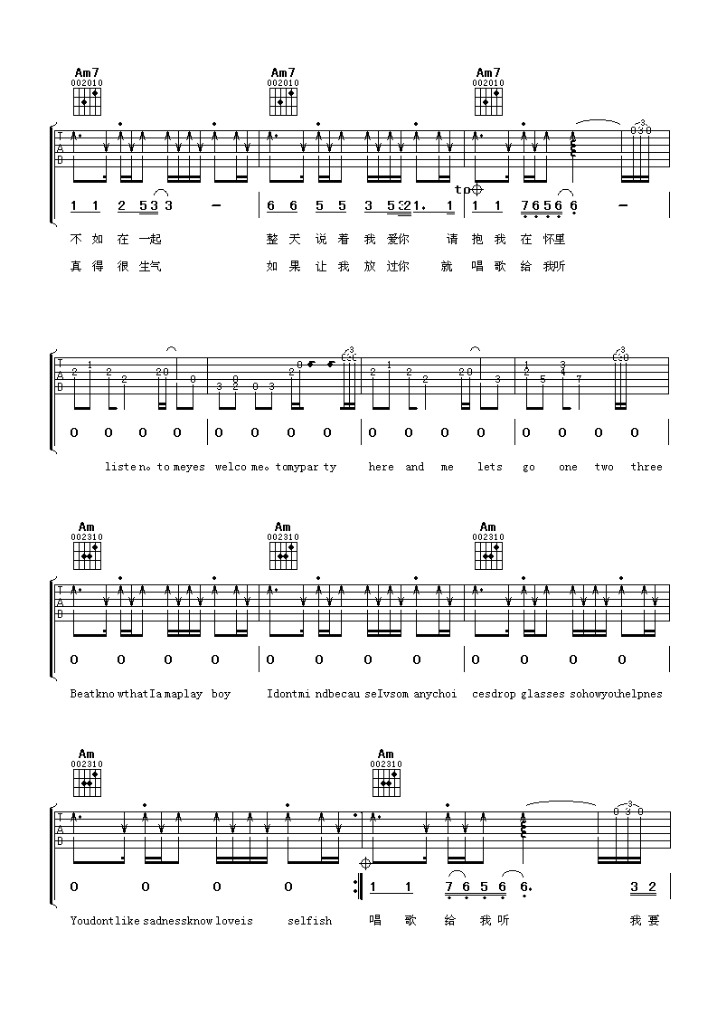 王蓉 害我受伤了 吉他谱