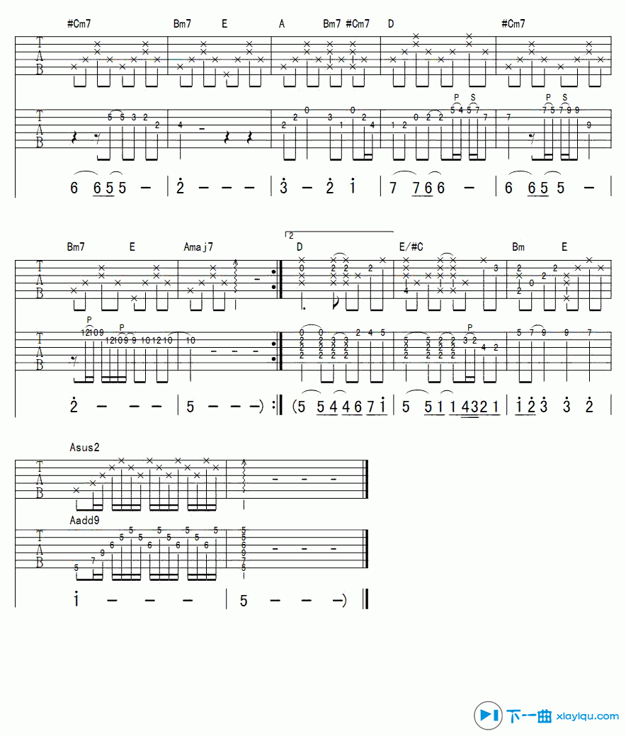 类似爱情吉他谱B调_萧亚轩类似爱情吉他六线谱 吉他谱