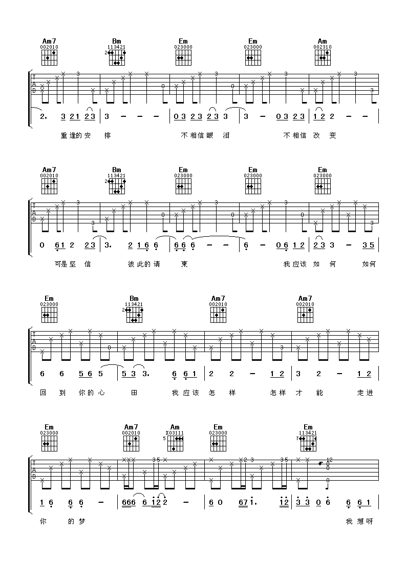 谢军 那一夜 吉他谱