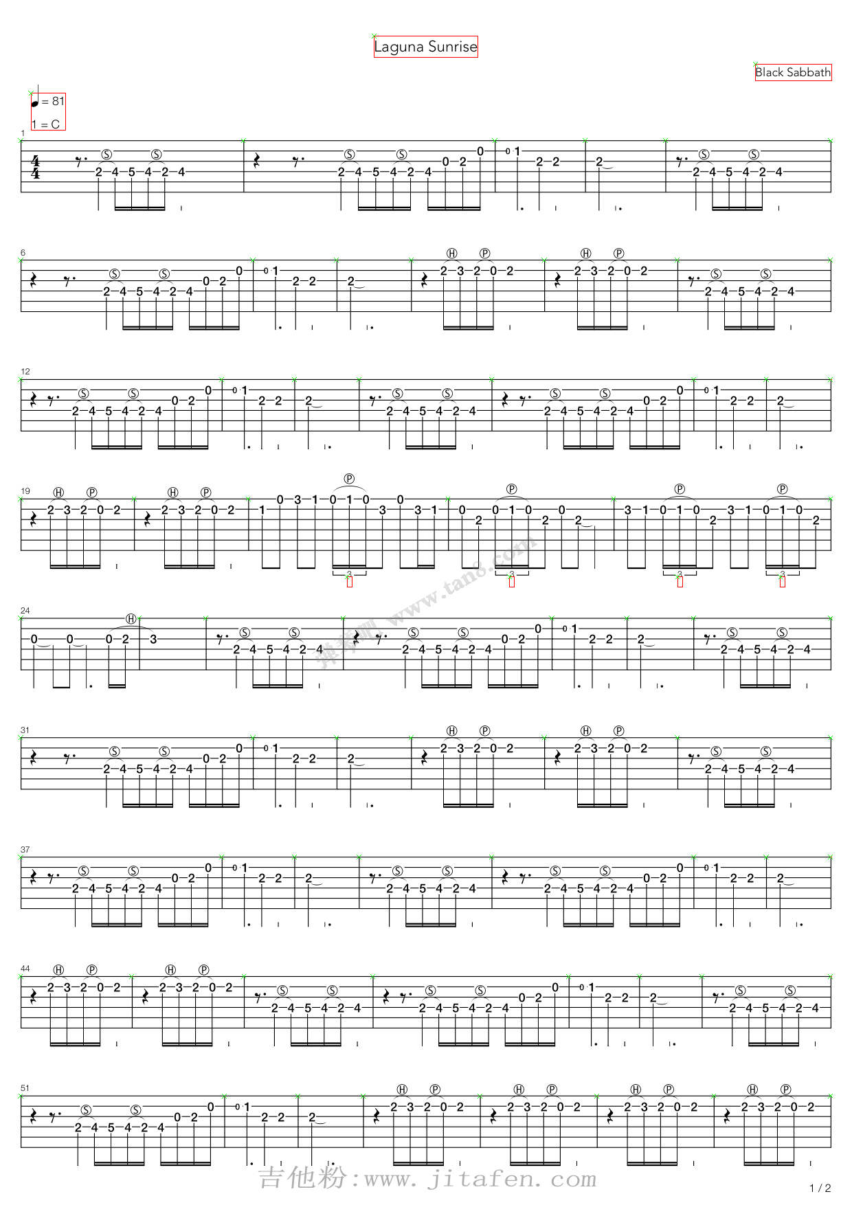 Laguna Sunrise 吉他谱