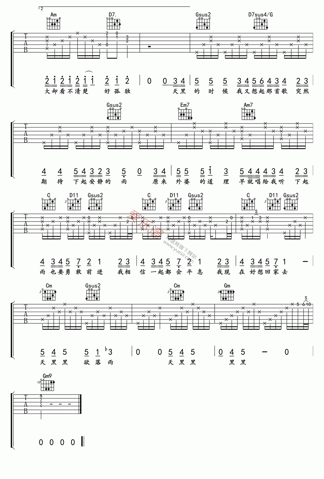 孙燕姿《天黑黑(高清版)》 吉他谱