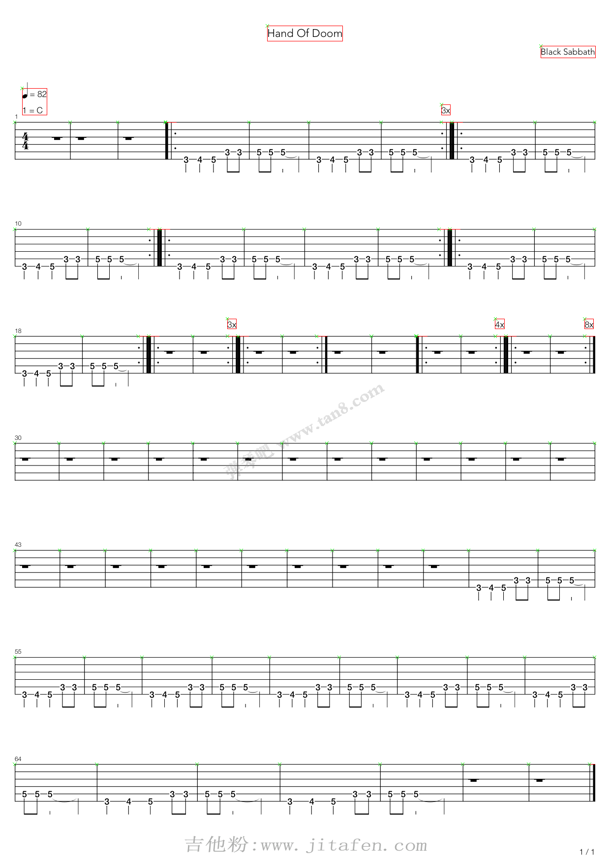 Hand Of Doom 吉他谱