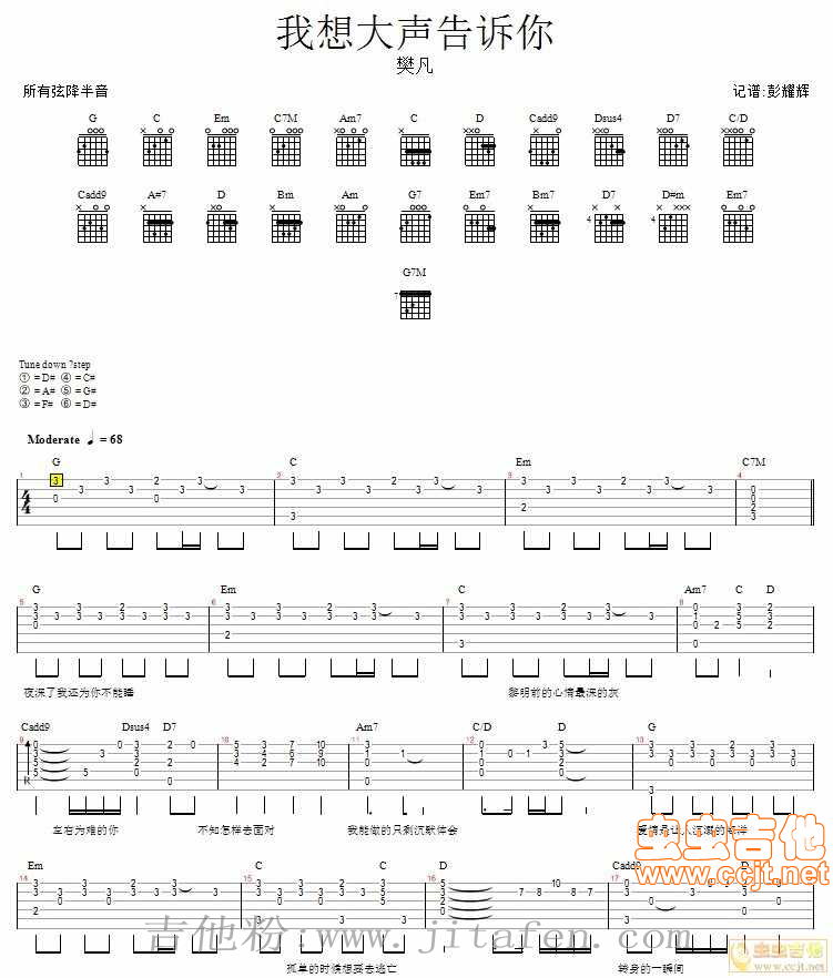 我想大声告诉你—樊凡 吉他谱