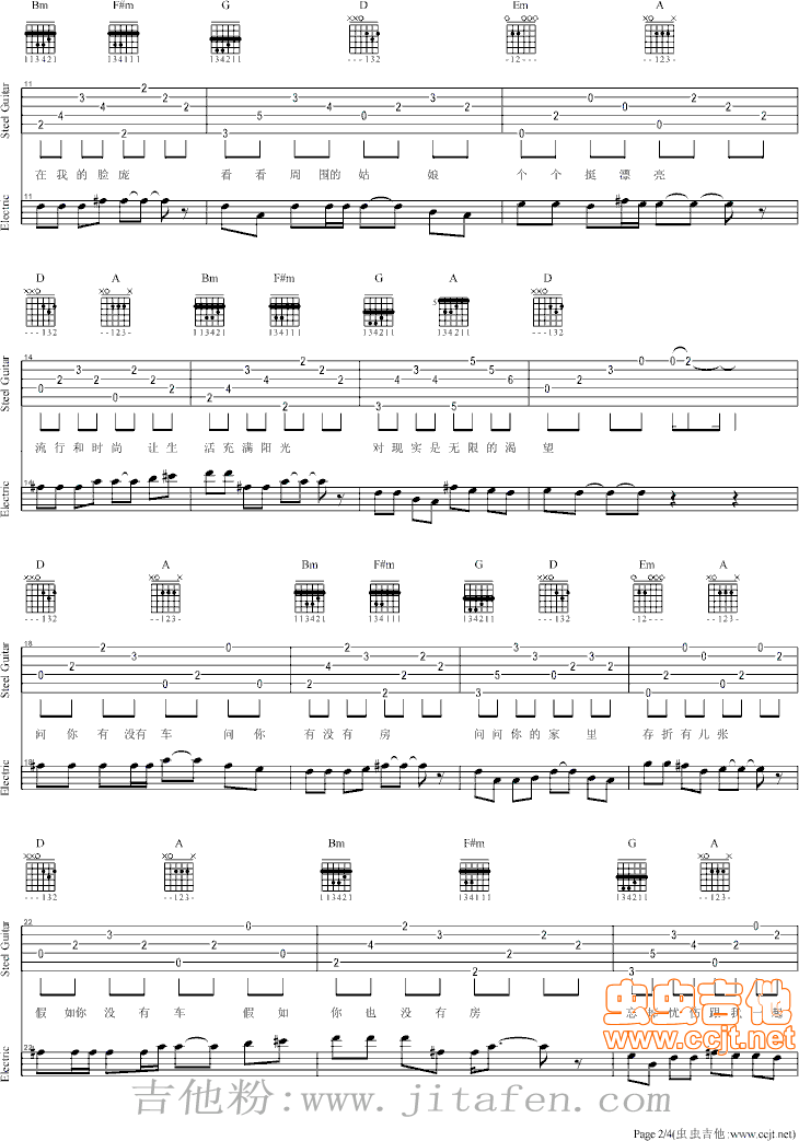 孙辉【没有车没有房】原调伴奏 吉他谱