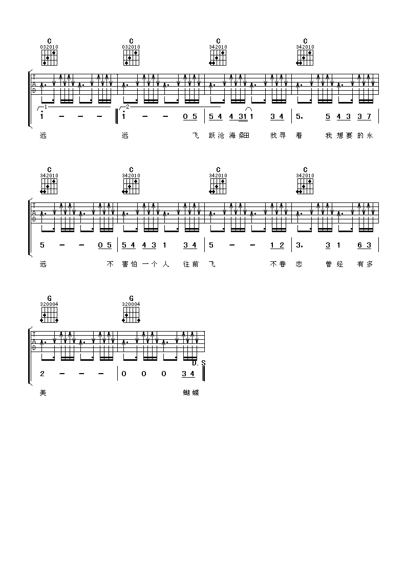 王心凌《蝴蝶》 吉他谱