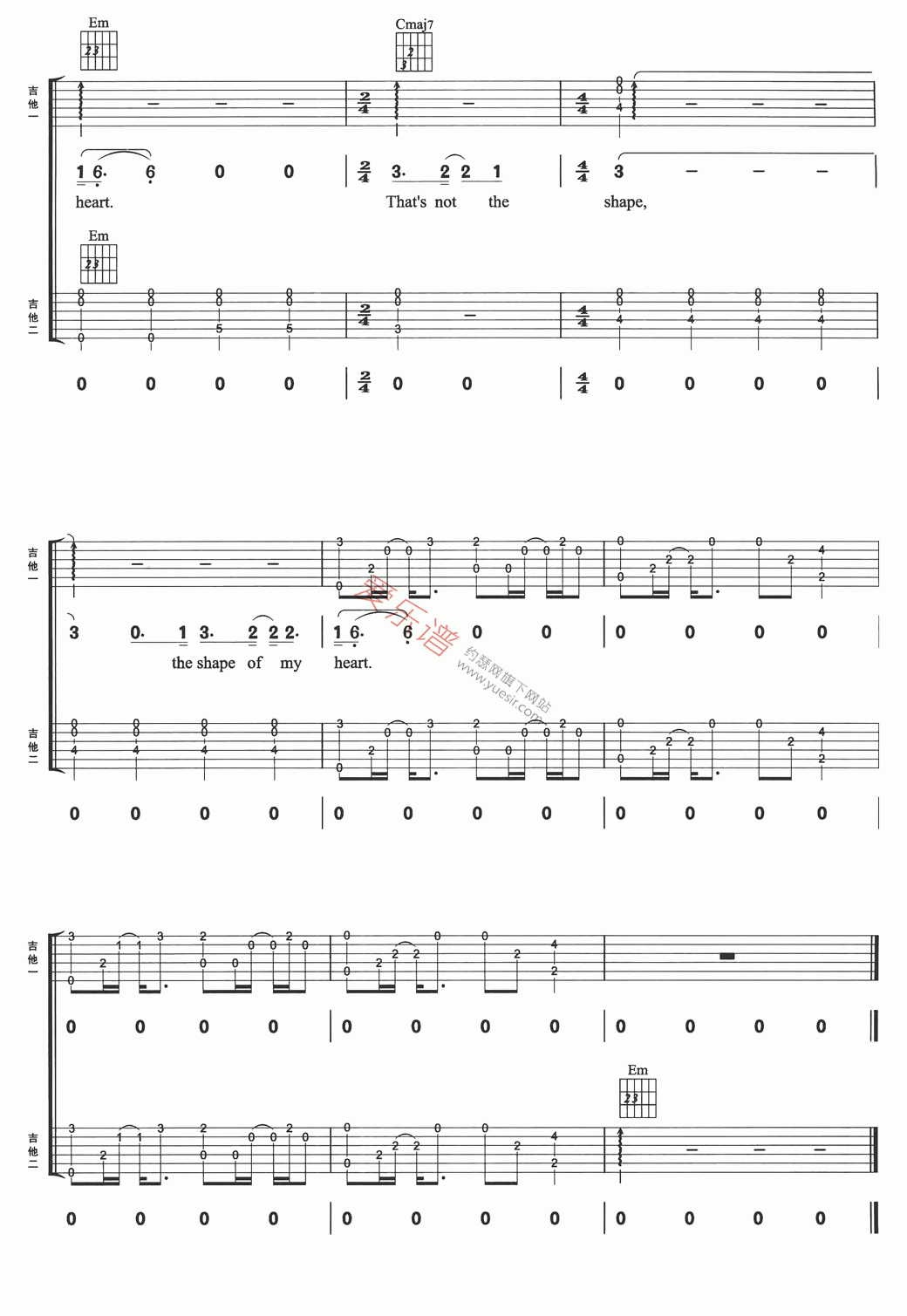 Sting(戈登·托马斯)《Shape Of My Heart》 吉他谱