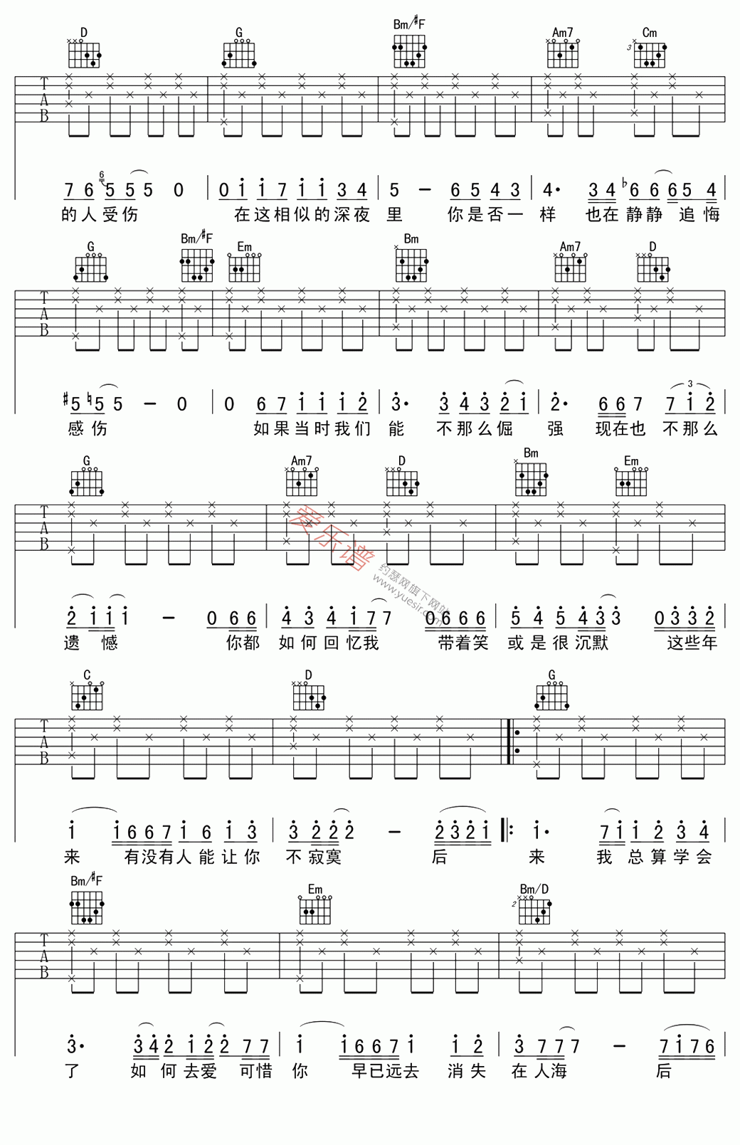刘若英《后来》 吉他谱