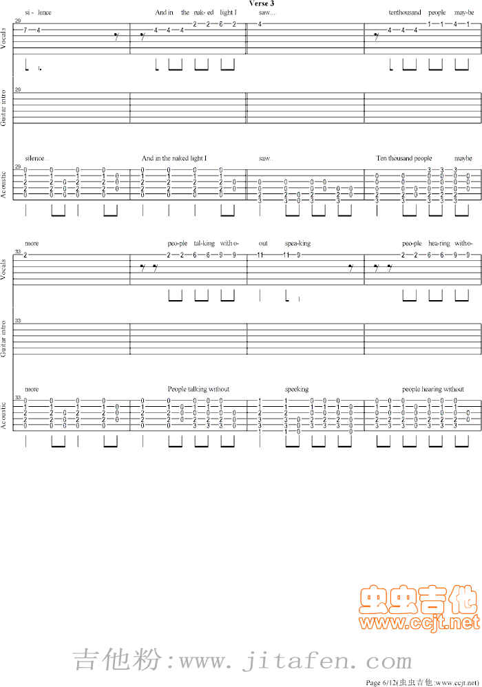 寂静之声-TheSoundsOfSilence 吉他谱
